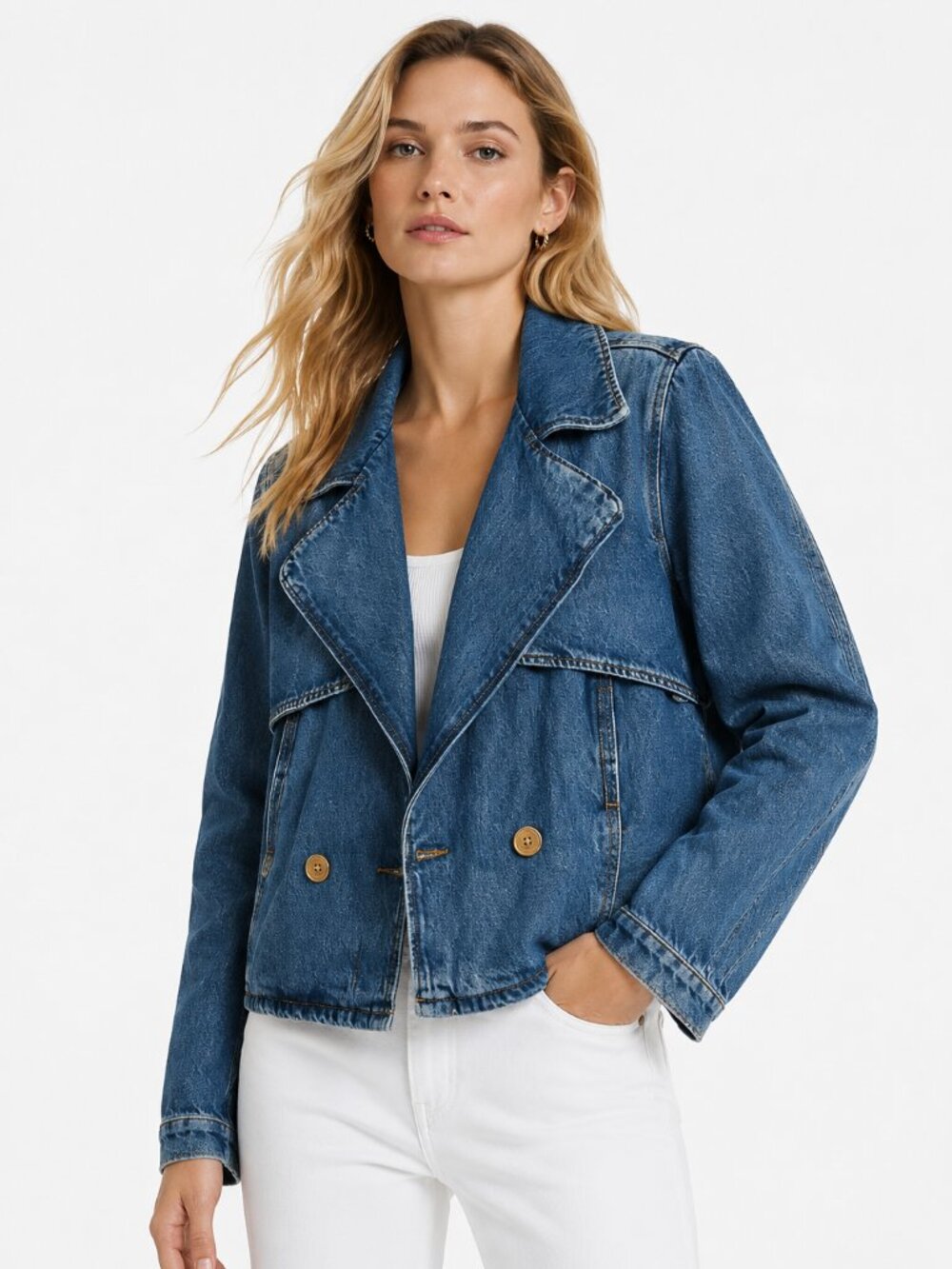 Vintage Michael Kors Denim Jean Jacket | Double Breasted | Gold Button | Small